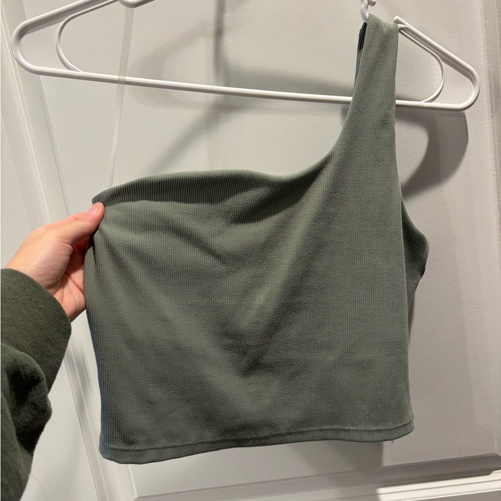 Gap. Sage green. Size small. Crop one shoulder tank top.